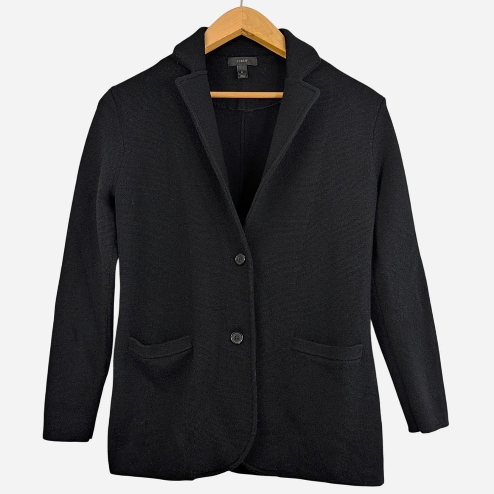 J.Crew Merino Wool Sweater Blazer Black Knit Button Notch Lapel Jacket Medium